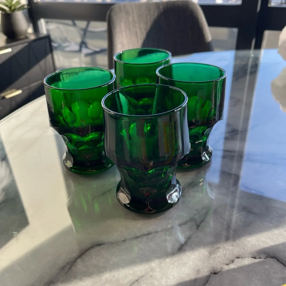 Vintage Emerald Green MCM Tumbler Glasses Excellent Condition Set 4